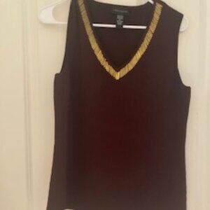Cable Gauge Dark Brown XL Stretch knit Tank Top  Brass Link Neck Trim